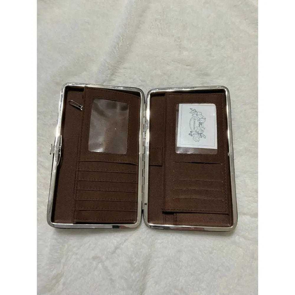 Brown Faux Croc Hard Case Framed Wallet
